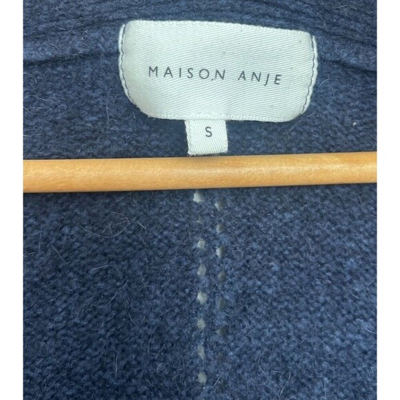 Maison Anje Navy V-Neck Sweater Scalloped Hem Eyelet Knit Pullover Baby Alpaca S - Picture 6 of 7